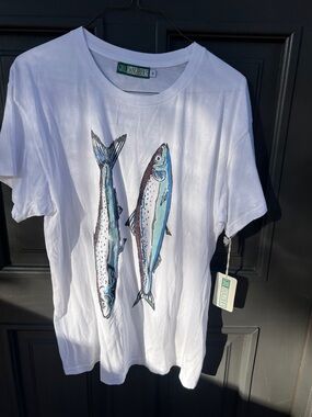 Girl Dangerous White Short Sleeve Tee with Blue Fish Print